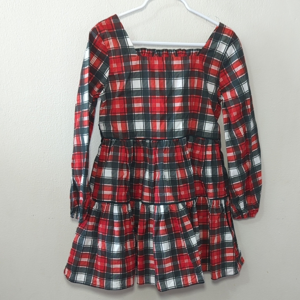 Girl August Plaid Christmas Dress Red Green White Long Sleeve Bow Girls Size 8